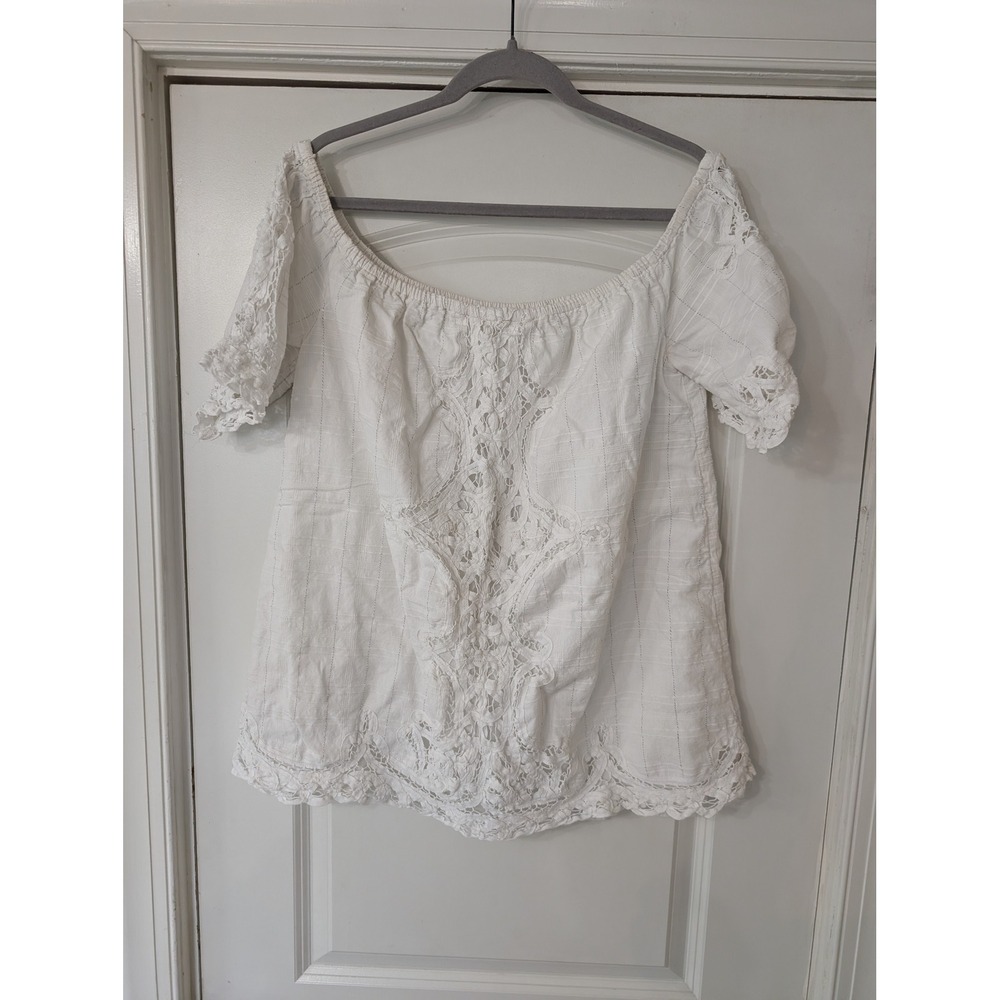 Free People White Crochet Lace Off The Shoulder Boho Top Medium cottagecore